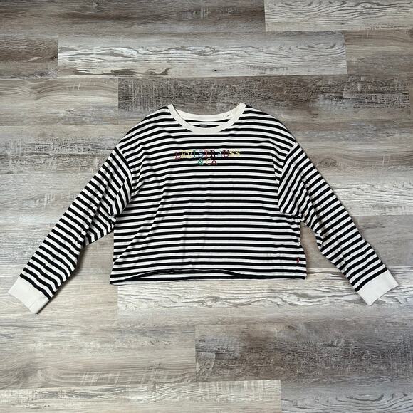 Vintage Levi’s Striped Long Sleeve Tee Rainbow Logo Embroidery Large Black 90s - Picture 1 of 7